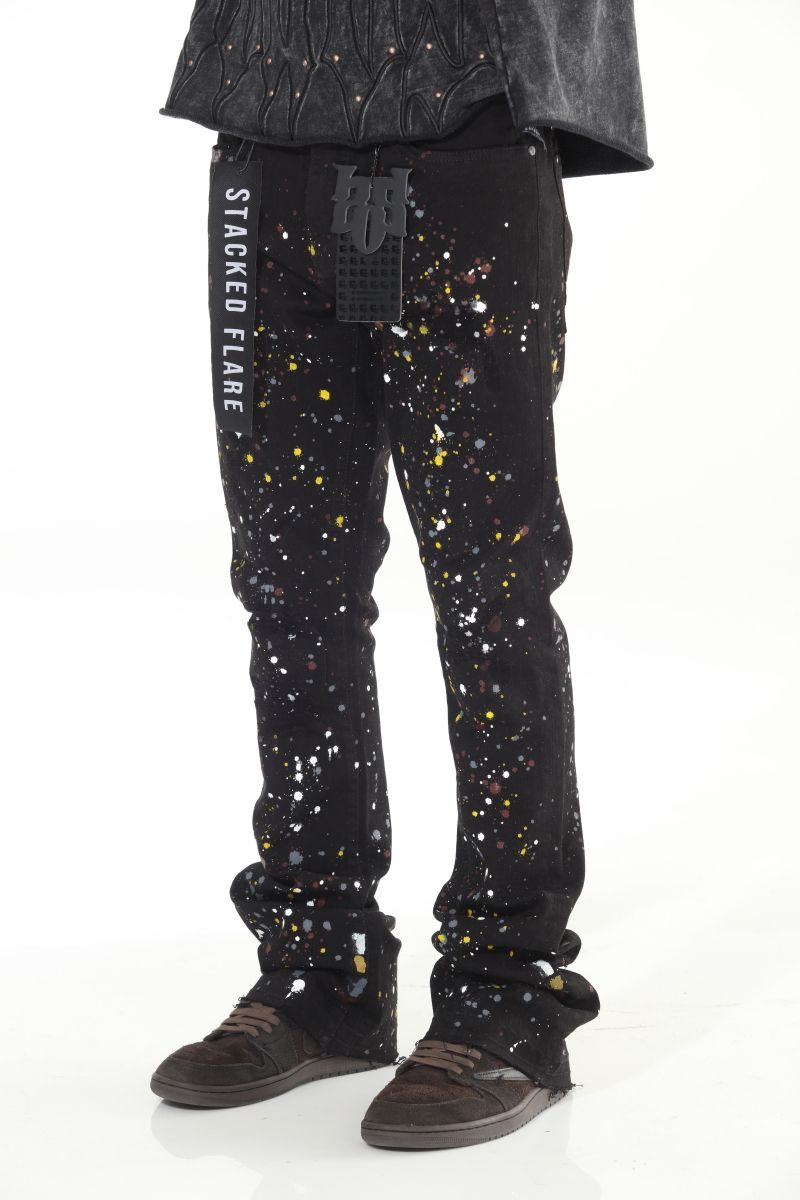 Stylo Jeans - Black Paint Splatter Stacked Flare