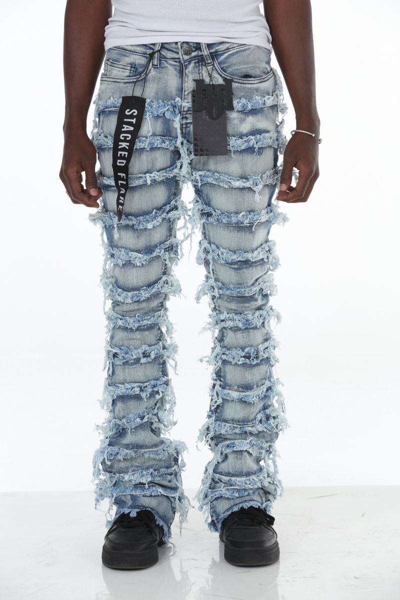 Stylo Jeans -  Blue Frayed Stacked Flare