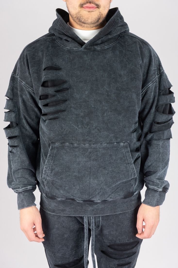 REBEL MINDS -RIPPED DROP SHOULDER HOODIE (351-312)